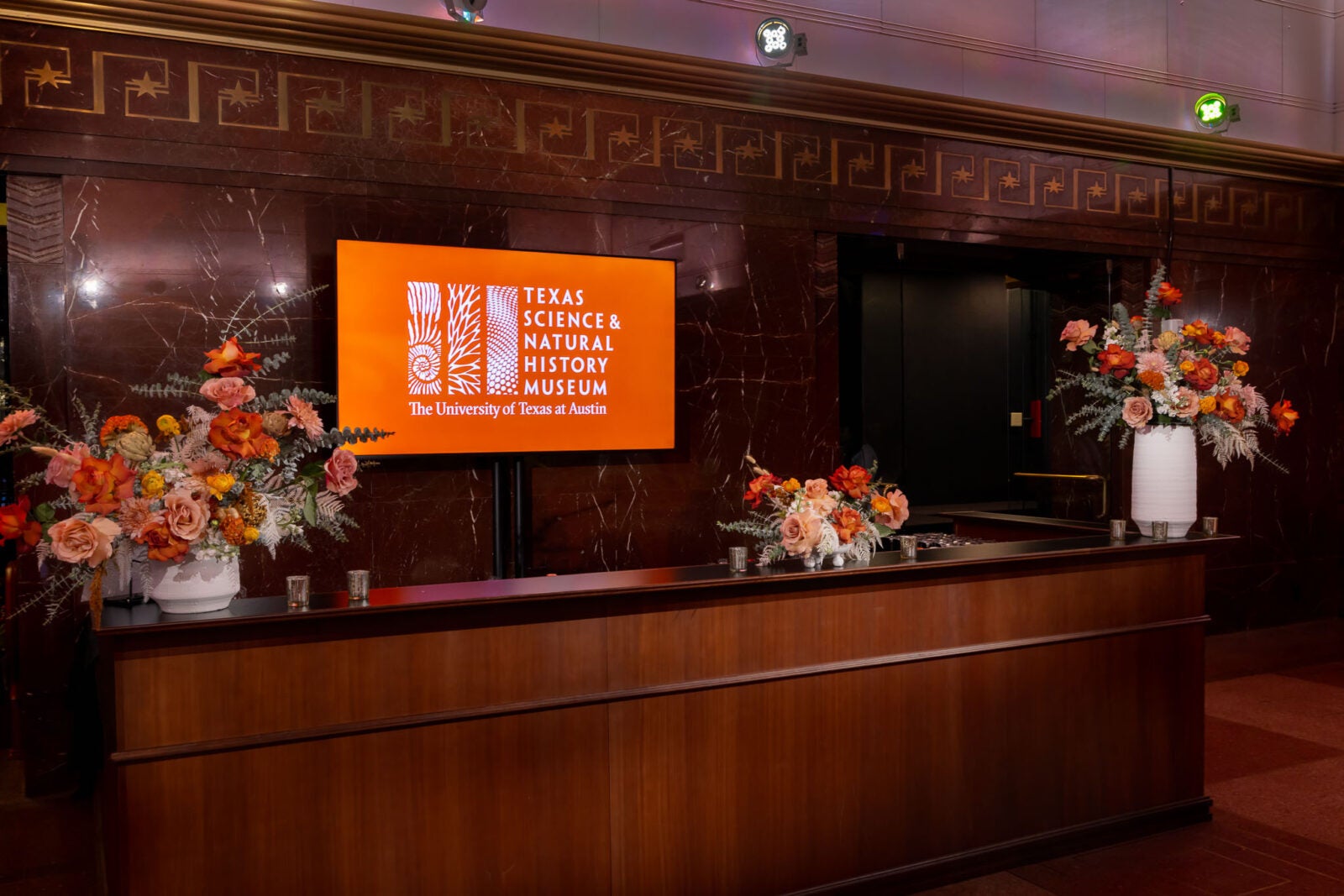 Museum desk with flowers