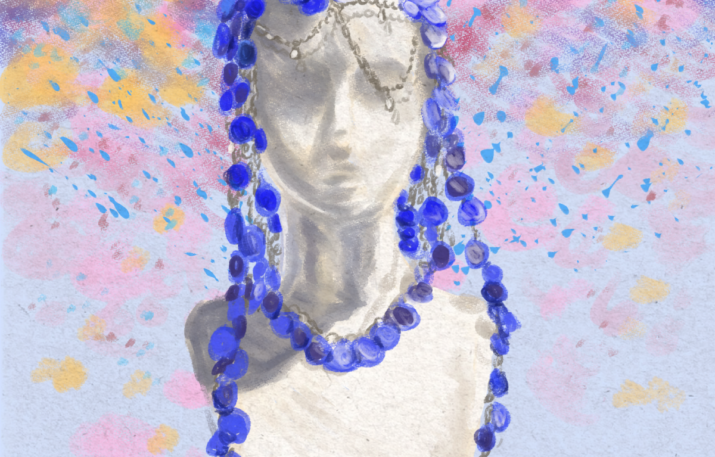 Artwork depicting sequins draped over bust