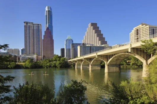 Austin skyline from across the lake