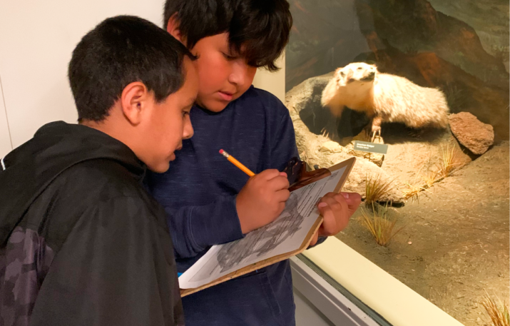 Children taking notes on museum expoloration