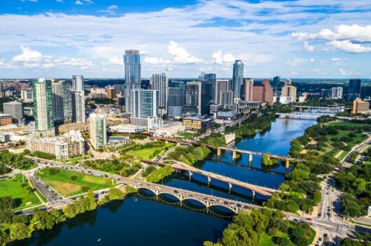 Drone shot of downtown Austin