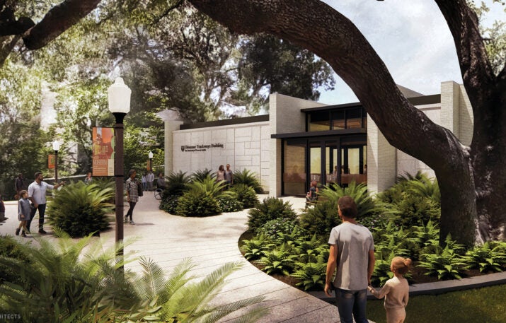 Architectural rendering of the new Dinosaur Trackways Building at Texas Science & Natural History Museum