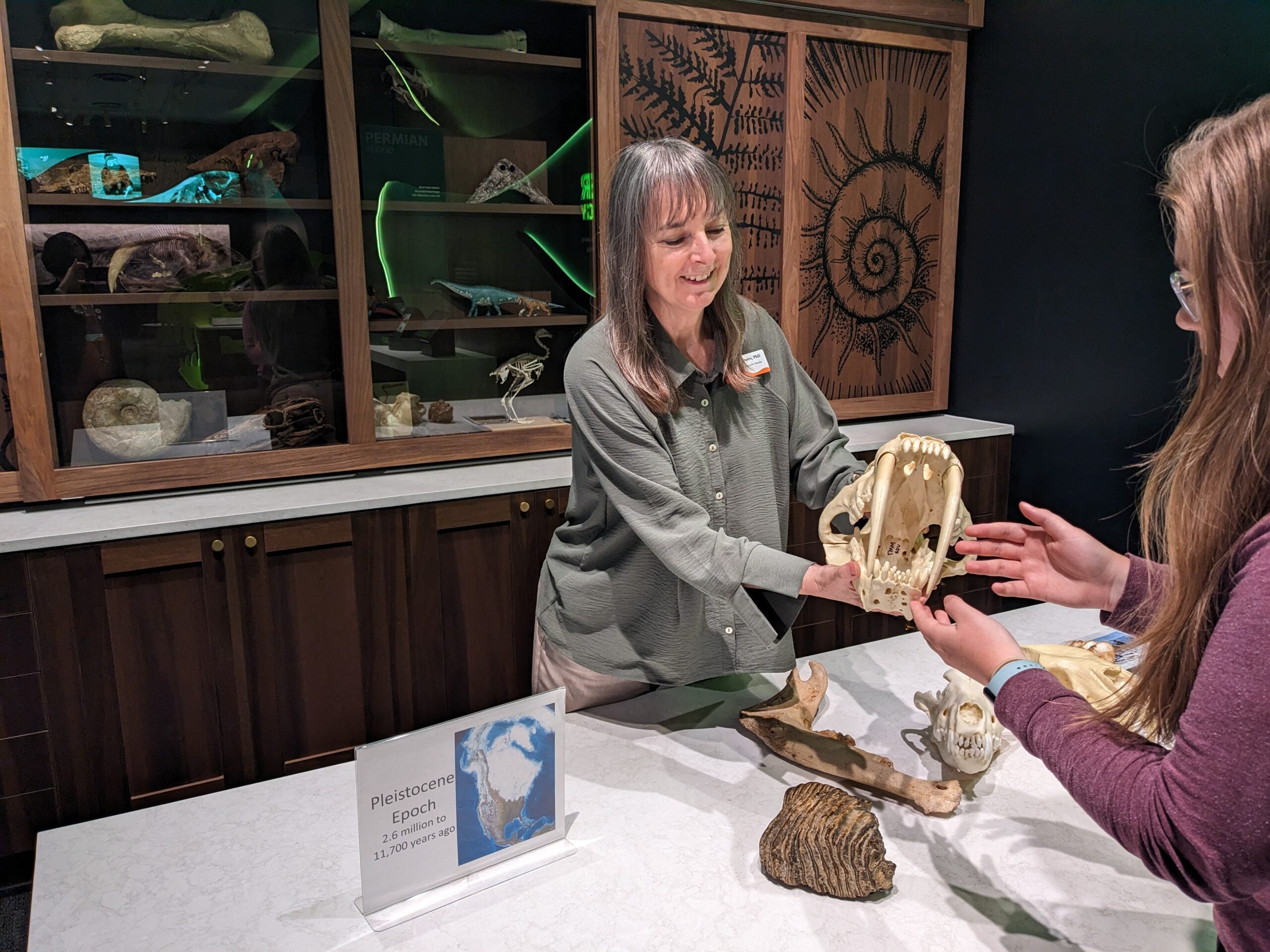 paleontologist showing fossil